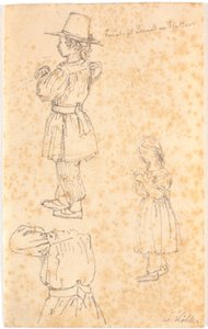 Niño con caña y niña tejiendo de Christen Købke