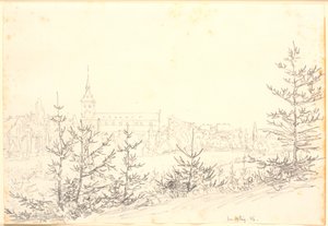 Iglesia de San Canuto en Odense vista desde Munkemose de Christen Købke