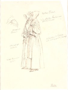 Dibujo de estudio para las figuras femeninas en la pintura, Vista desde Dosseringen en Sortedamssøen hacia Østerbro de Christen Købke