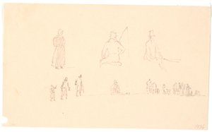 Dos filas de bocetos de figuras de Christen Købke
