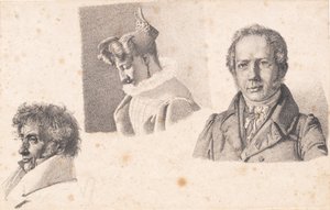 Hoja con tres retratos: Maestro panadero Købke, Sophie Krohn y N. Feilberg de Christen Købke