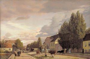 Vista de una calle en Østerbro fuera de Copenhague. Luz de la mañana, 1836