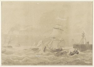 Mar agitado con barcos de vela de Christiaan Cornelis Kannemans