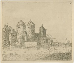 Vista de un castillo con un foso de Christiaan Friedrich Ruppe