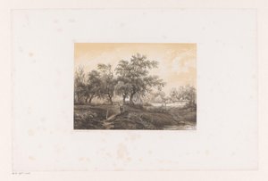 Paisaje con árboles y molino de agua