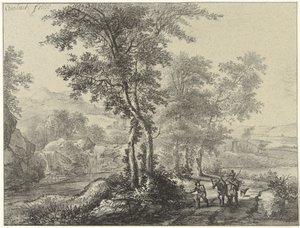 Paisaje boscoso con viajeros. de Christiaan Josi