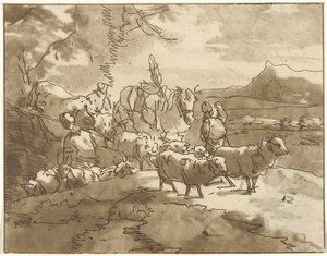 paisaje con pastores y ganado de Christiaan Josi