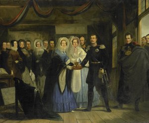 La Princesa de Orange recibiendo a Alejandro II (1818-1881), Gran Duque y Heredero del Trono de Rusia, en la Casa del Zar Pedro en Zaandam, 17 de abril de 1839 de Christiaan Julius Lodewijk Portman