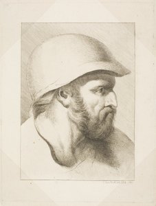 Cabeza de hombre barbudo con casco de acero de Christian Frederick Köhlitz