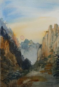 Sol rosa - Montañas amarillas, 2015 (acuarela sobre papel)