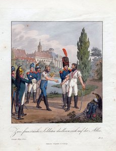 ""el duelo de dos soldados franceses"" Acuarela de Christian Gottfried Heinrich Geissler (1770-1844) 1808 Colección privada de Christian Gottfried Geissler
