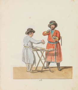 Vendedor de kissel y cochero señorial de la serie Los vendedores ambulantes de San Petersburgo, 1799