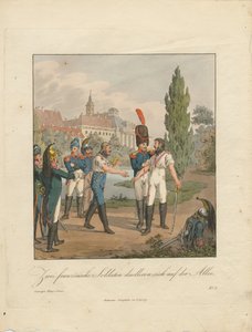 Dos soldados franceses peleando un duelo en una avenida de Christian Gottfried Heinrich Geissler