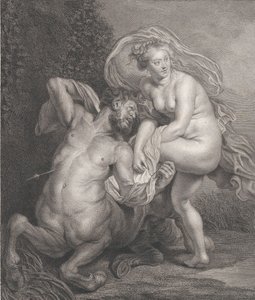Deianeira recibiendo la túnica envenenada de Neso, y el centauro herido cayendo..., 1778. de Christian Gottfried Schulze