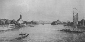 La iglesia Maria am Wasser cerca de Dresde alrededor de 1850 de Christian Gottlob Hammer