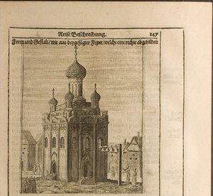 Catedral en el Kremlin de Moscú. Ilustración de Viajes al Gran Duque de Moscovia y el Rey de Christian Lorenzen Rothgiesser