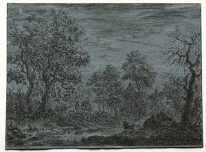 Un pequeño río en primer plano con una vaca y una cabra, 1744 de Christian Ludwig von Hagedorn