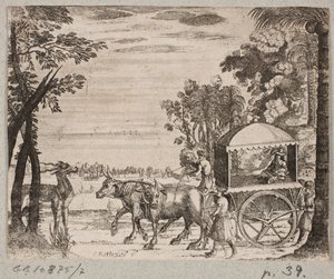 Carreta de bueyes con un viajero europeo
