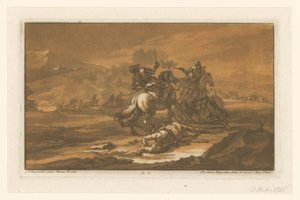 Batalla entre jinetes con armadura Jinetes, caballos y batallas (título de la serie) de Christian Rugendas