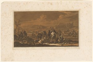 Herido en el campo de batalla Jinetes, caballos y batallas (título de la serie) de Christian Rugendas