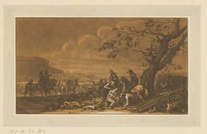 Cuidando a los heridos después de la batalla. Jinetes, caballos y batallas (título de la serie) de Christian Rugendas