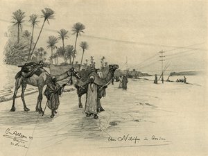 Conductores de camellos en las orillas del Nilo en Asuán, Egipto, 1898 de Christian Wilhelm Allers