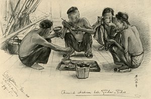 Miembros de la tripulación china comiendo a bordo del 