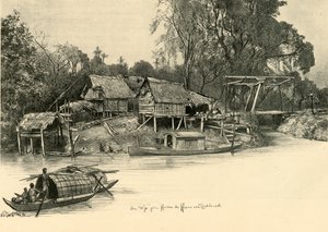 Casas sobre pilotes, Bangkok, Siam, 1898 de Christian Wilhelm Allers