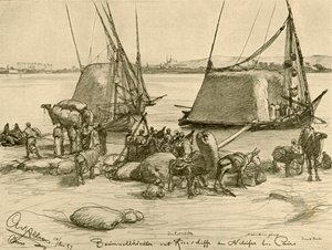 Cargando algodón en barcos de grano, Río Nilo, El Cairo, Egipto, 1898