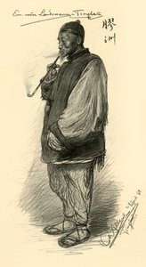 Hombre fumando una pipa, Tsingtao, China, 1898