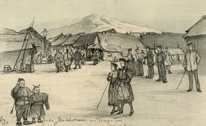 Plaza del mercado, Tsingtao, China, 1898 de Christian Wilhelm Allers