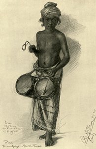 Pina - niño tamborilero en un templo budista, Kandy, Ceilán, 1898
