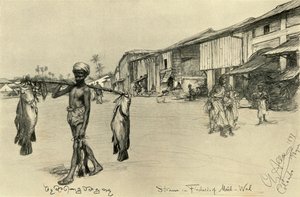 Escena callejera en un pueblo pesquero, Mutwal, Ceilán, 1898