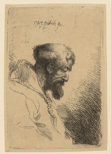 Retrato de busto de un franciscano con la cabeza inclinada, de perfil hacia la derecha de Christian Wilhelm Ernst Dietrich