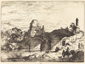 Paisaje con un Puente y Torre en Ruinas de Christian Wilhelm Ernst Dietrich