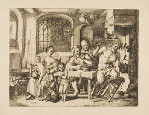 Sátiro en casa de campesino, al estilo de Jordaens de Christian Wilhelm Ernst Dietrich