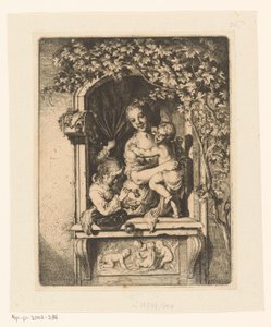 Mujer con niños en ventana decorada de Christian Wilhelm Ernst Dietrich