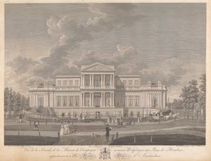 Welgelegen: Vista de la fachada de la casa de campo llamada Welgelegen en Harlem Wood, perteneciente al Sr. Henry Hope de Amsterdam de Christian von Mechel