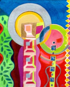 Virgen con el Niño en el jardín, c. 2010 (acrílico sobre lienzo) de Christina Saj