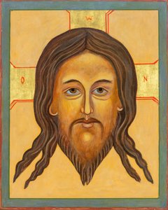 Mandylion Icon, 2010 (temple al huevo, pan de oro, madera) de Christine Hales