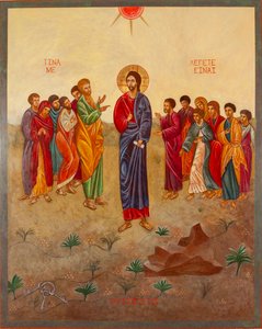 San Pedro y Cristo, 2000 (temple al huevo, pan de oro, madera) de Christine Hales
