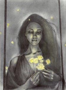 Mujer de ensueño y flores resplandecientes de Christine Lindstrom