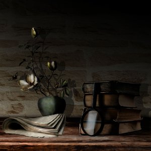 Libros antiguos y flores