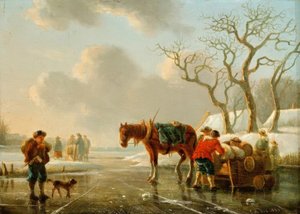 Tarde de invierno en el río helado de Christoffel Albertus Vos