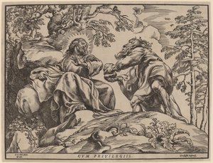 La tentación de Cristo por el diablo de Christoffel Jegher after Sir Peter Paul Rubens