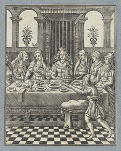 Fiesta de Wasti, esposa de Asuero de Christoffel van Sichem (II)