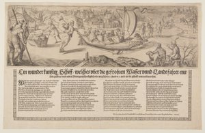 Broadside con una barcaza navegando sobre hielo de Christoffel van Sichem I