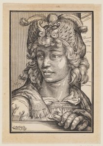 Busto de hombre joven con gorro de plumas de Christoffel van Sichem I