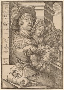 Un joven tocando un salterio de Christoffel van Sichem I after Hendrik Goltzius