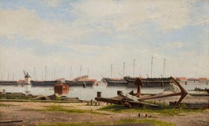 Lote de Nyholm con la grúa y algunos buques de guerra de Christoffer Wilhelm Eckersberg